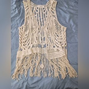 Love Tree Los Angeles Ladies Cream Colored Boho Fringed Vest Medium